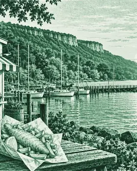 Illustration: fish and chips by a Lake Ontario harbour in Halton